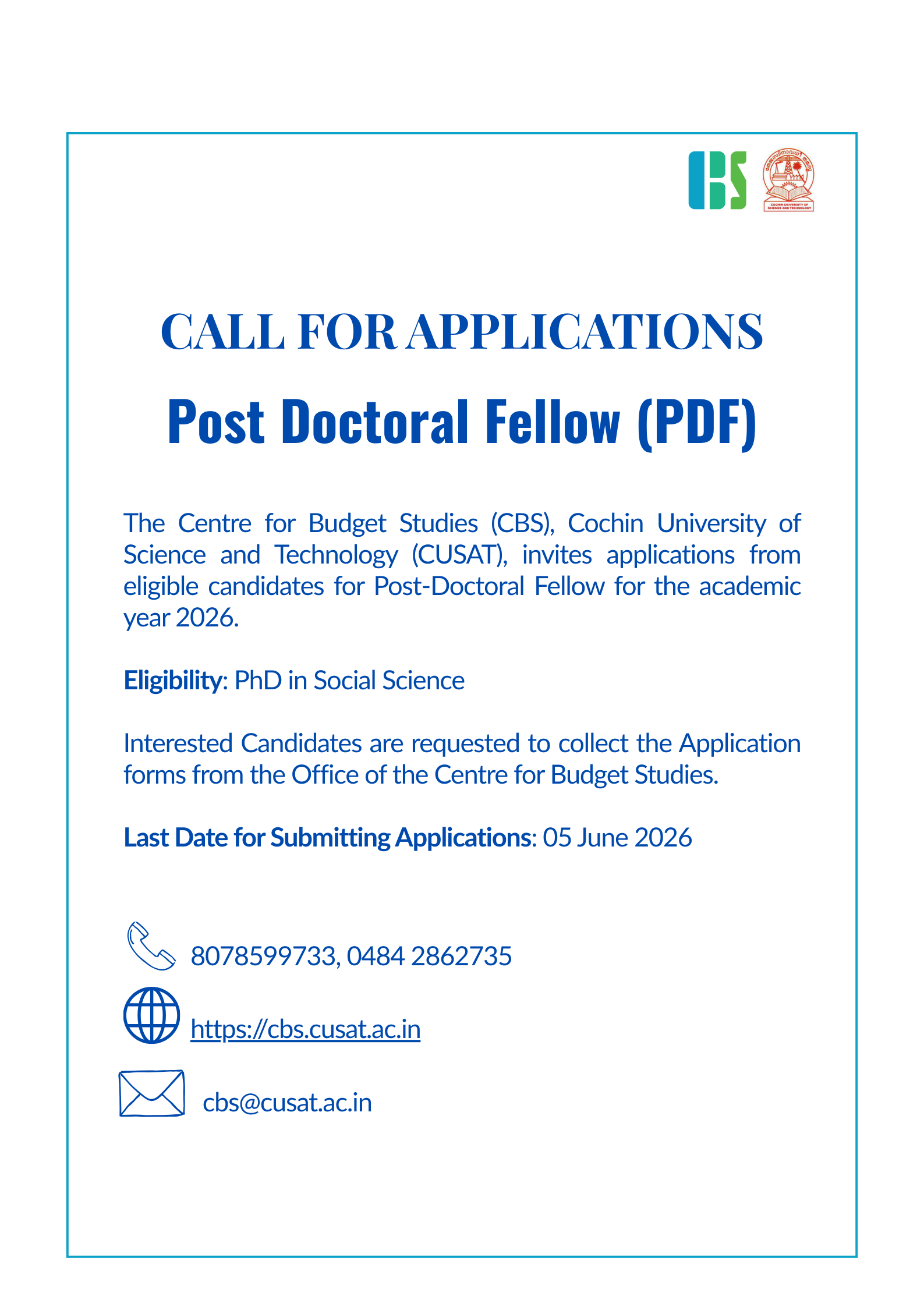 Call for Applications- Post-Doctoral Fellow
