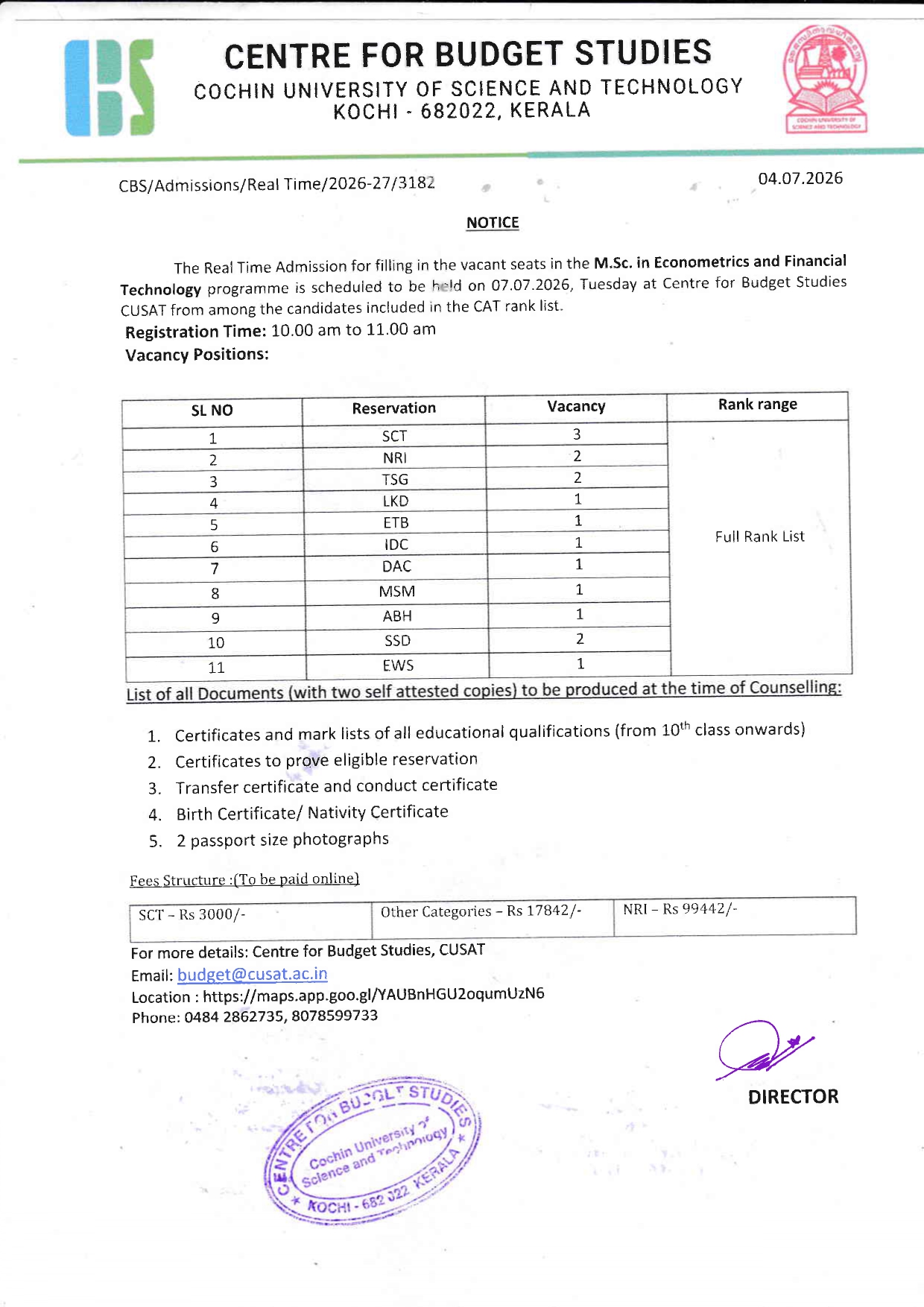 First Real Time Admission- MSc Econometrics and Financial Technology