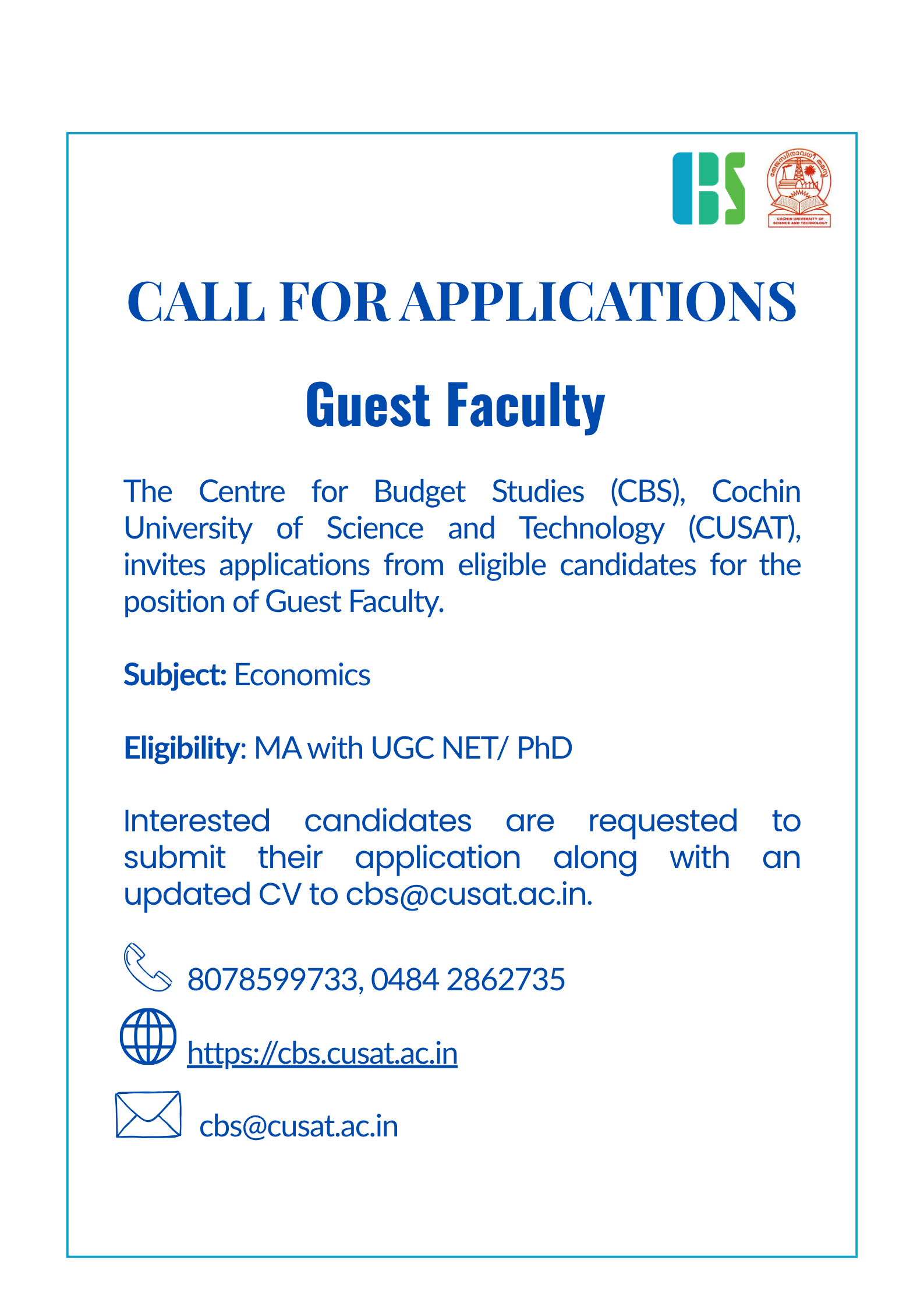 Call for Applications- Guest Faculty