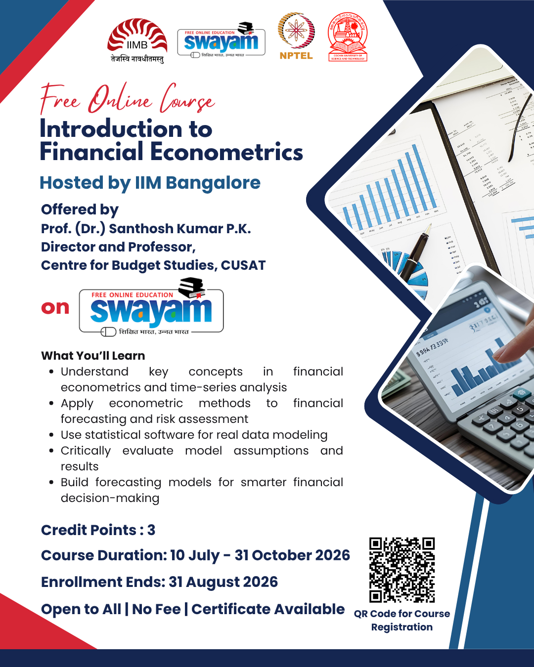 Enrollment Open for SWAYAM MOOC Course - Introduction to Financial econometrics.