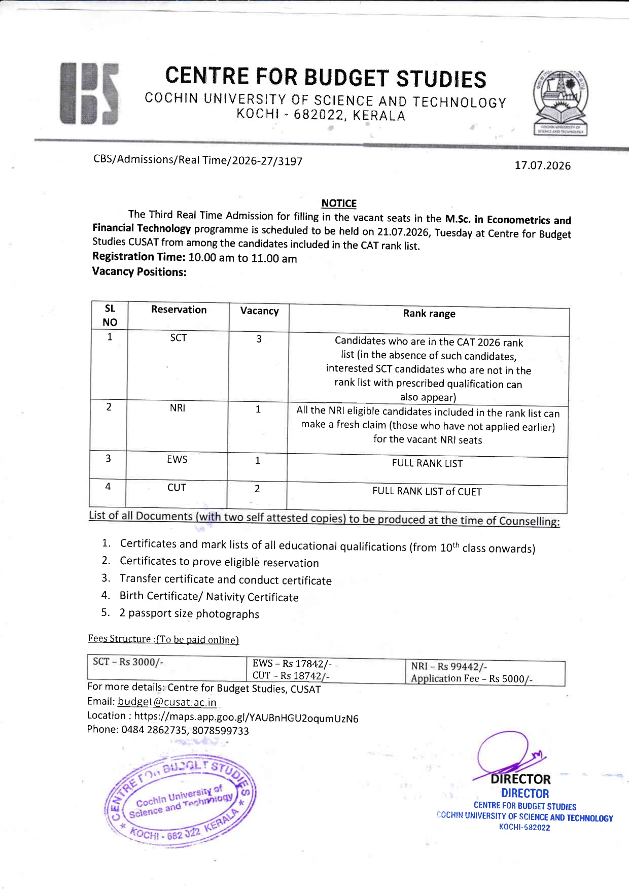 Third Real Time Admission for M.Sc. Econometrics and Financial Technology